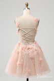 Blush 3D Flower V-Neck Homecoming Dresses Lace Applique Back to School Dress S24013-prom dresses-Viniodress-Viniodress