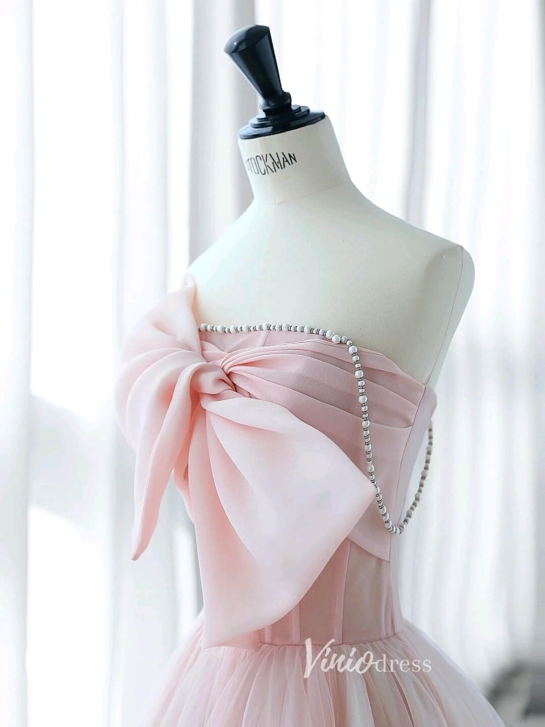 Blush Bow-Tie Prom Dresses Strapless Formal Dress AD1041-prom dresses 2025 -Viniodress-Blush Pink-Custom Size-