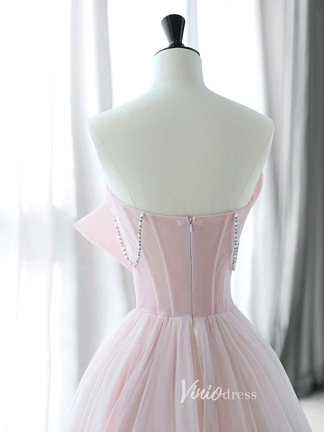Blush Bow-Tie Prom Dresses Strapless Formal Dress AD1041-prom dresses 2025 -Viniodress-Blush Pink-Custom Size-