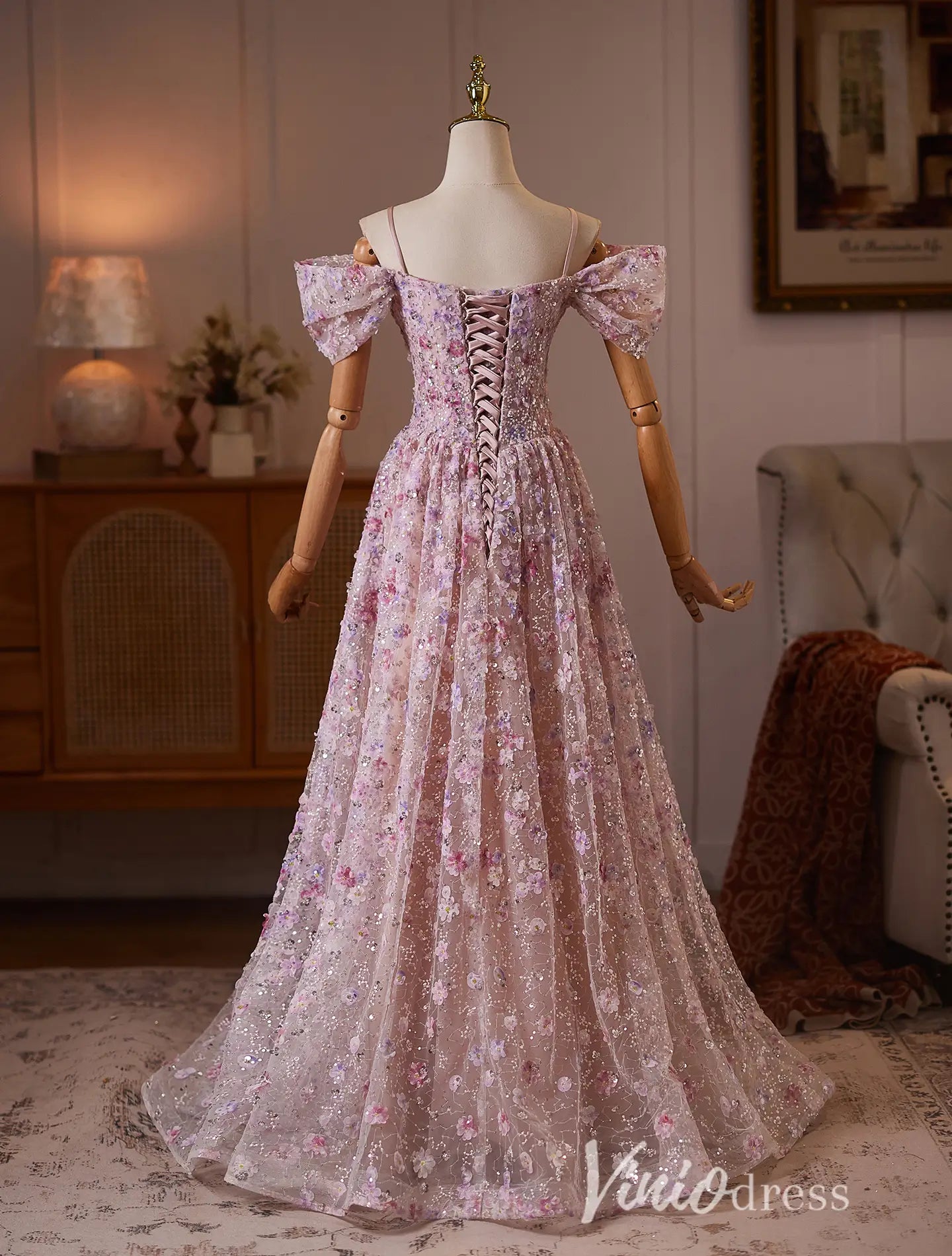 Blush Fairycore Formal Dress with Glitter Tulle & Puff Sleeves Viniodress Blush Fairycore Formal Dress with Glitter Tulle & Puff Sleeves Viniodress