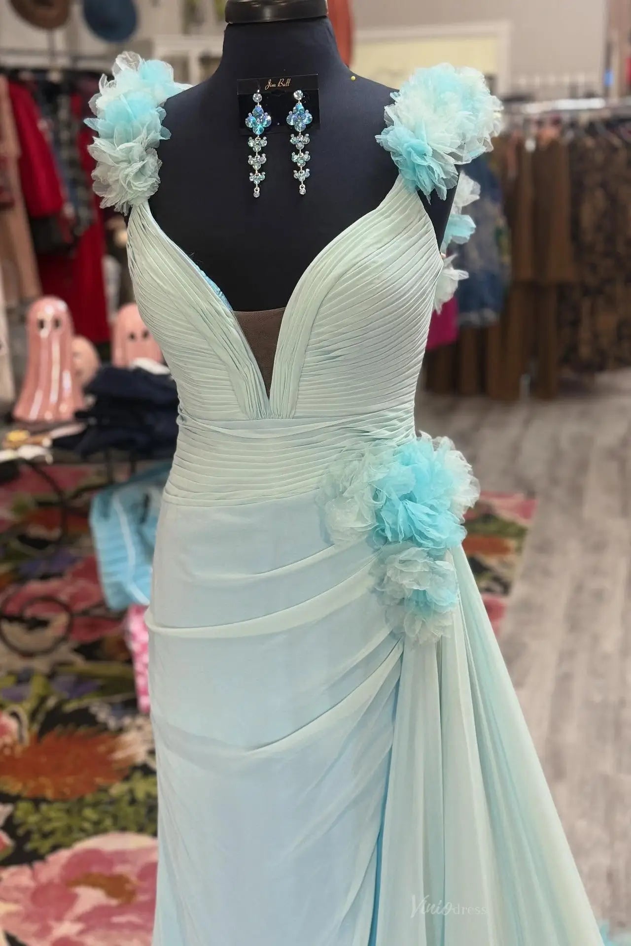 Blush Off-the-Shoulder Chiffon Mermaid Prom Dress with 3D Floral Straps & Flower-Trim Train – SS368-prom dresses 2026-Viniodress-Pink-Custom Size-