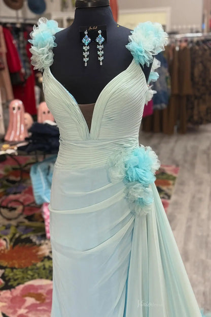 Blush Off-the-Shoulder Chiffon Mermaid Prom Dress with 3D Floral Straps & Flower-Trim Train – SS368-prom dresses 2026-Viniodress-Pink-Custom Size-