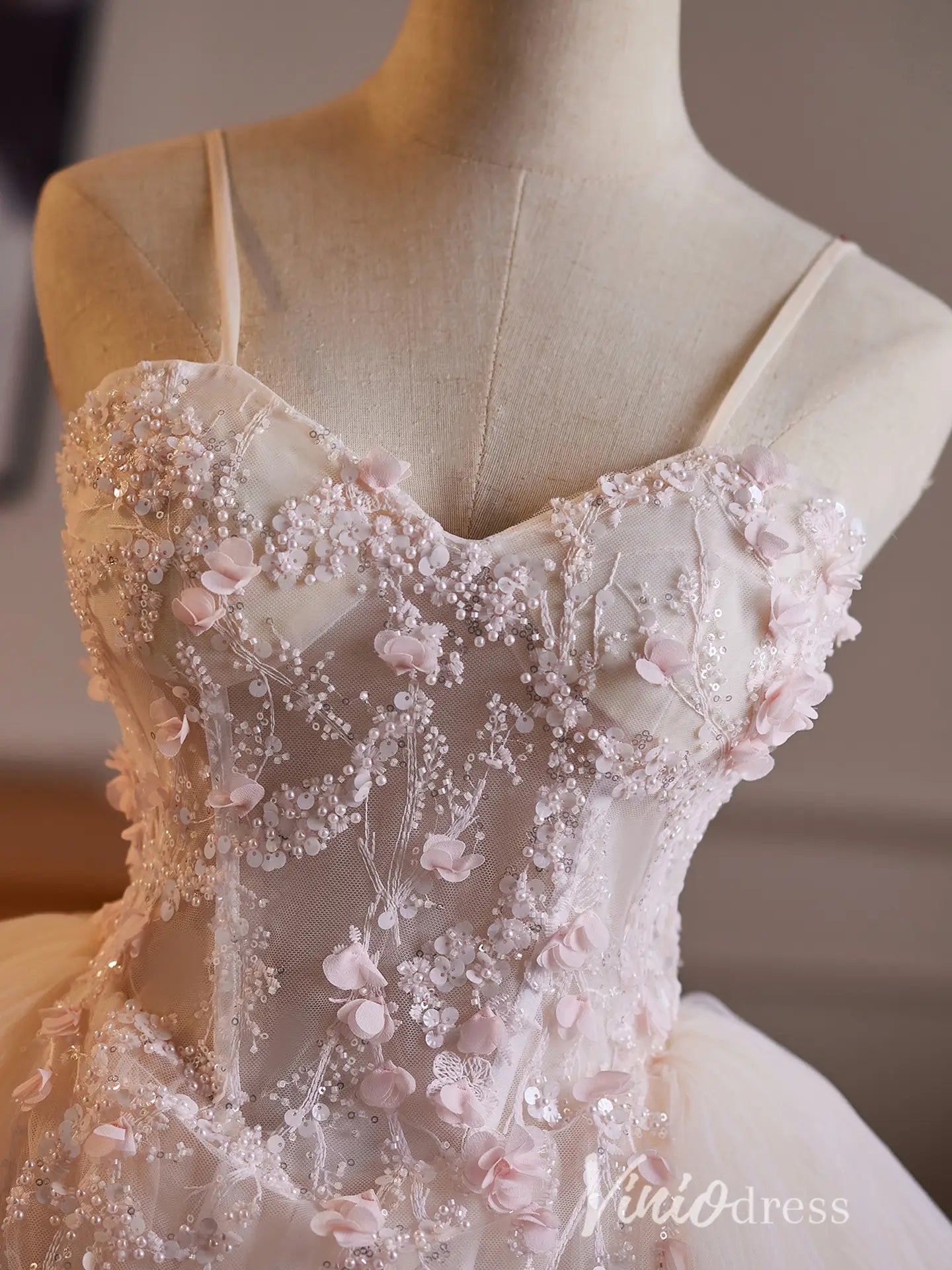 Blush Pink 3D Floral Beaded Corset Homecoming Dress with Tiered Tulle Skirt & Spaghetti Straps - BJ112-prom dresses 2026-Viniodress-Blush-US 0-