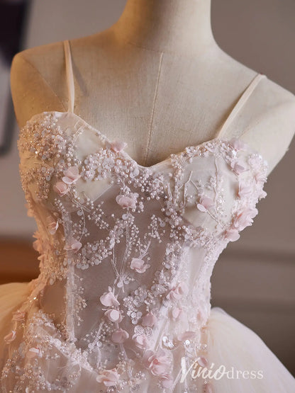 Blush Pink 3D Floral Beaded Corset Homecoming Dress with Tiered Tulle Skirt & Spaghetti Straps - BJ112-prom dresses 2026-Viniodress-Blush-US 0-