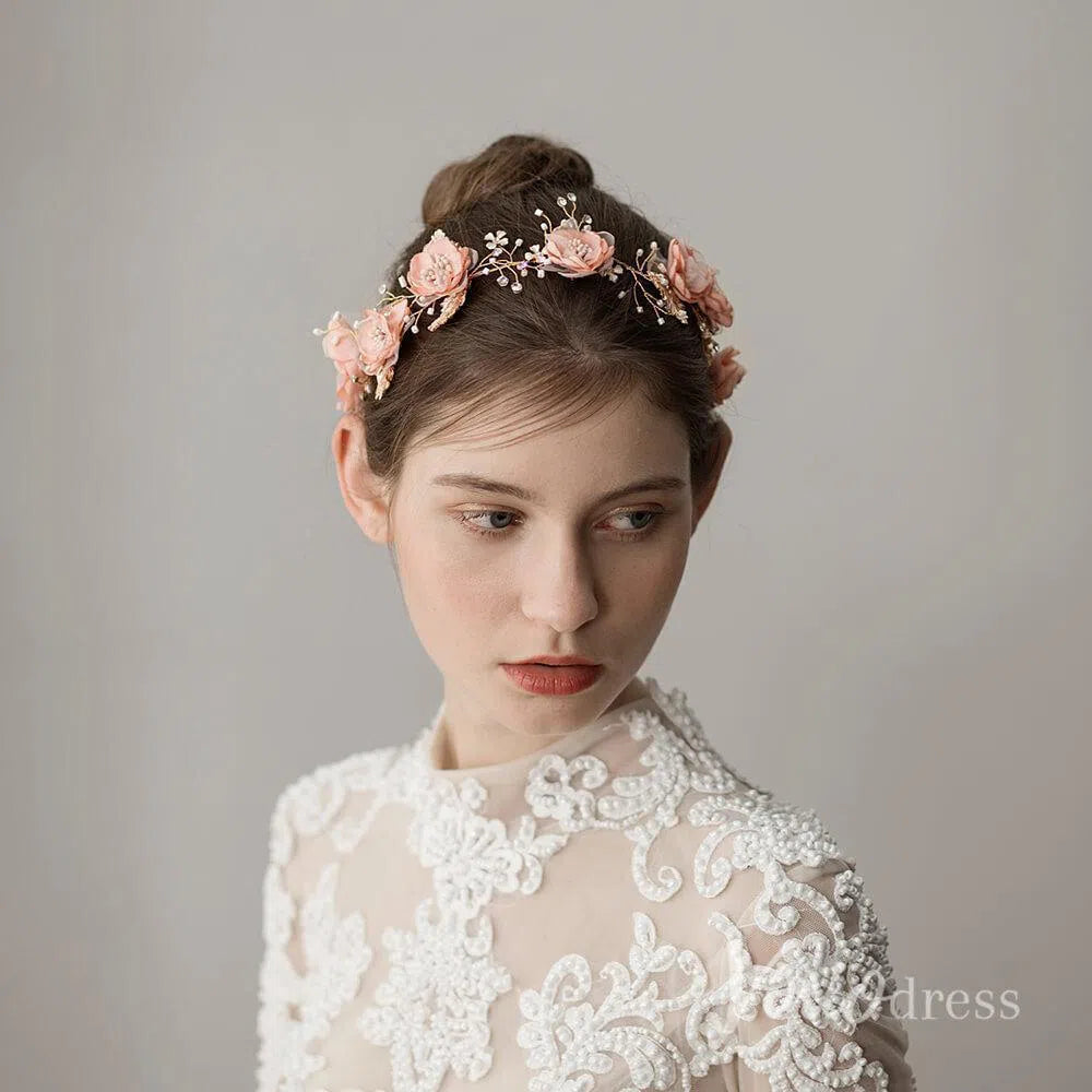 Blush Pink Floral Headband with Crystals Viniodress ACC1114-Headpieces 2025 -Viniodress-Blush Pink-