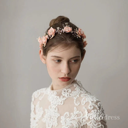 Blush Pink Floral Headband with Crystals Viniodress ACC1114-Headpieces 2025 -Viniodress-Blush Pink-