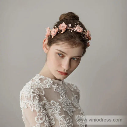 Blush Pink Floral Headband with Crystals Viniodress ACC1114-Headpieces 2025 -Viniodress-Blush Pink-