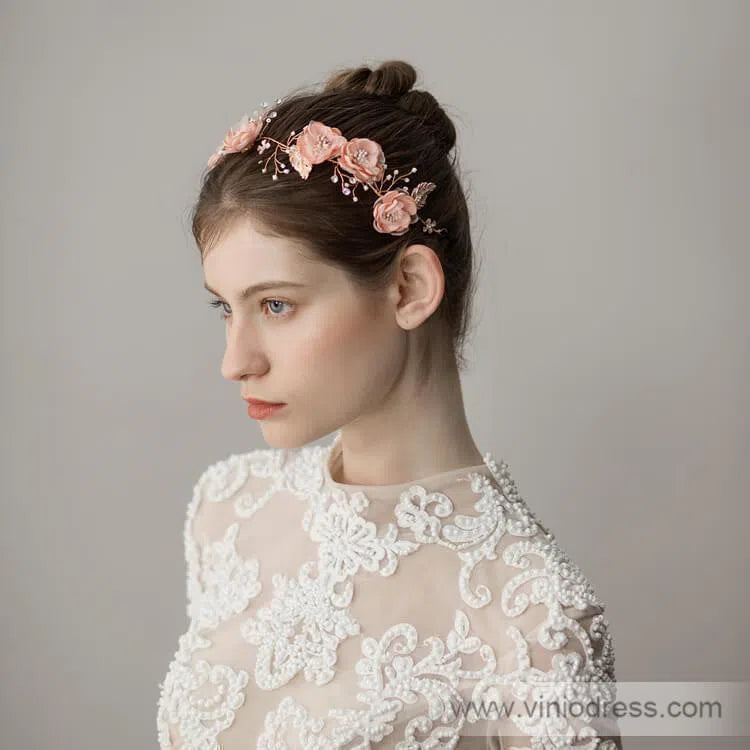 Blush Pink Floral Headband with Crystals Viniodress ACC1114-Headpieces 2025 -Viniodress-Blush Pink-
