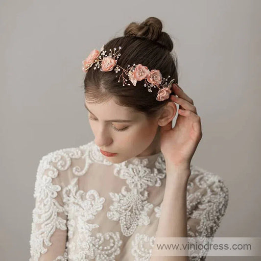 Blush Pink Floral Headband with Crystals Viniodress ACC1114-Headpieces 2025 -Viniodress-Blush Pink-