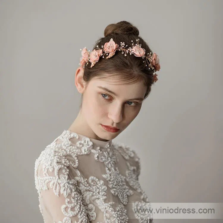 Blush Pink Floral Headband with Crystals Viniodress ACC1114-Headpieces-Viniodress-Blush Pink-Viniodress