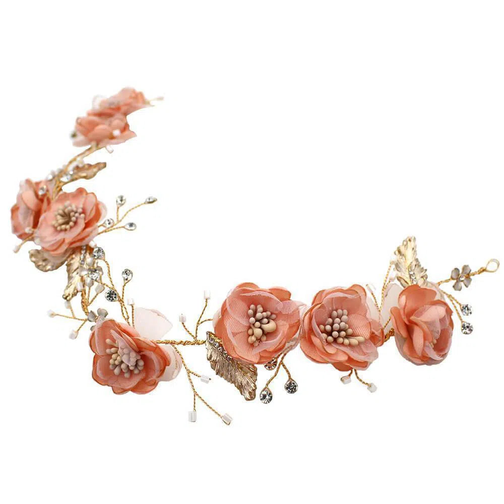 Blush Pink Floral Headband with Crystals Viniodress ACC1114-Headpieces-Viniodress-Blush Pink-Viniodress