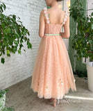 Short Prom Dresses 2025 Blush Pink Lace Prom Dresses with Pockets 3D Flower Maxi Dress SD1442-homecoming dresses-Viniodress-Peach-Custom Size-Viniodress