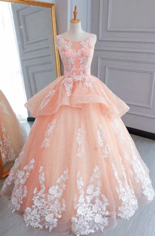 Prom Dress 2025 Blush Pink Lace Sweet 16 Dress Floral Ball Gown FD1223-unique prom dresses-Blush Pink-Custom Size-Viniodress