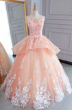 Blush Pink Lace Sweet 16 Dress Floral Ball Gown FD1223-prom dresses-Viniodress-Blush Pink-Custom Size-Viniodress