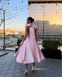 Prom Dress 2025 Blush Pink Mid-Length Prom Dresses Halter Neck Short Formal Dress FD3143-unique prom dresses-Blush Pink-Custom Size-Viniodress