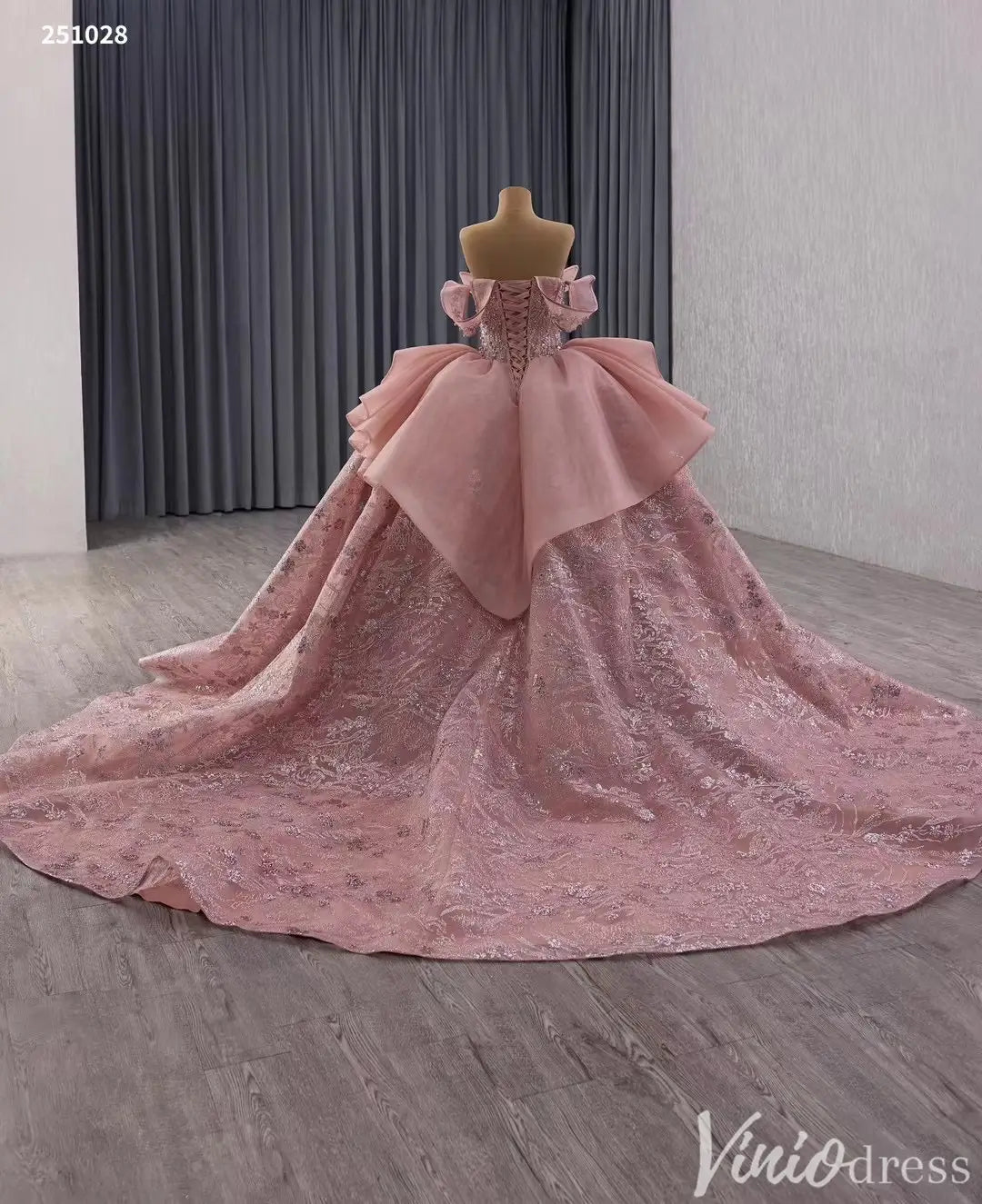 Blush Pink Off Shoulder Quinceañera Dress with Glitter Tulle and Ruffle Overskirt 251028-Quinceanera Dresses 2025 -Viniodress-Pink-Custom Size-