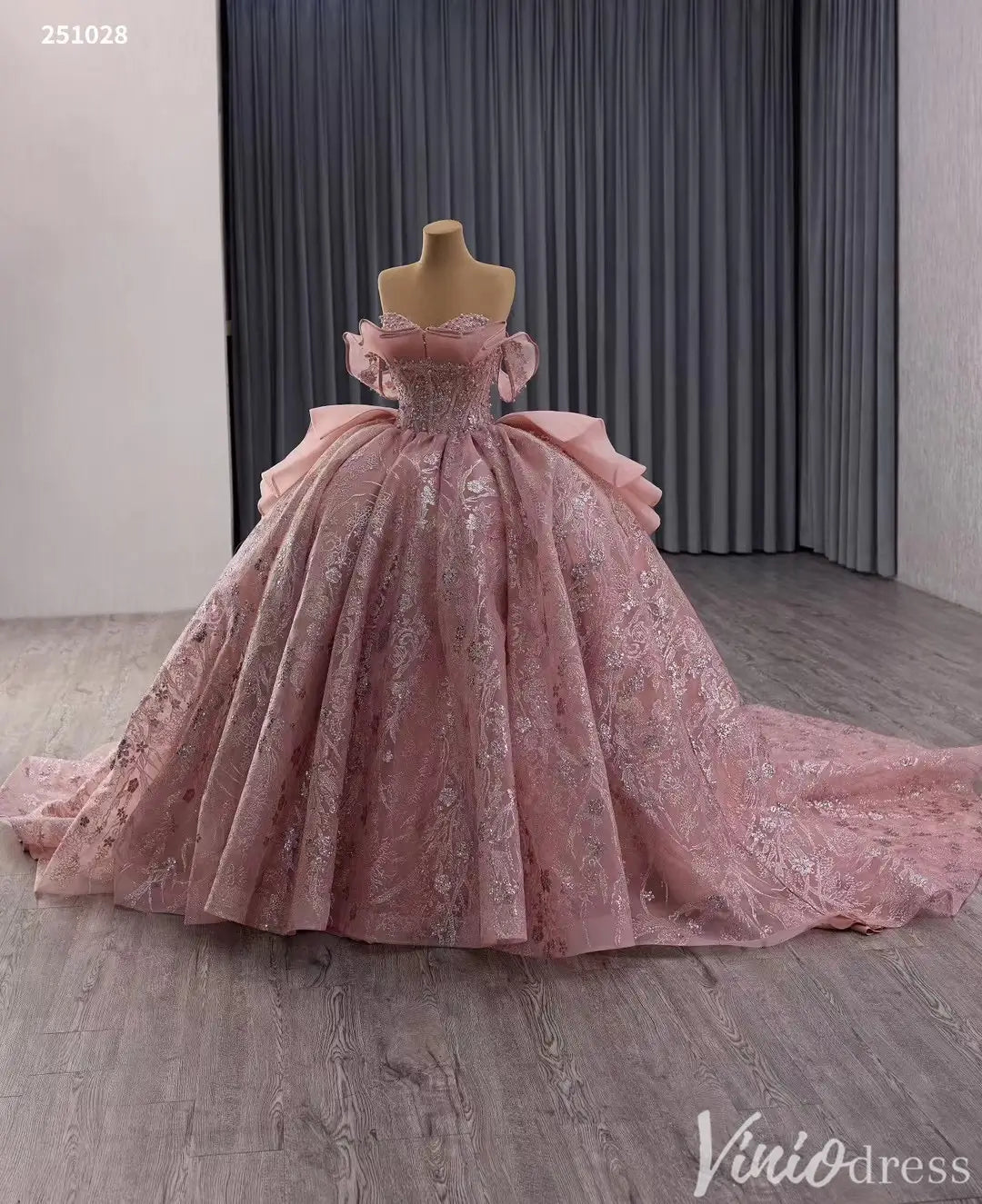 Blush Pink Off Shoulder Quinceañera Dress with Glitter Tulle and Ruffle Overskirt 251028-Quinceanera Dresses 2025 -Viniodress-Pink-Custom Size-