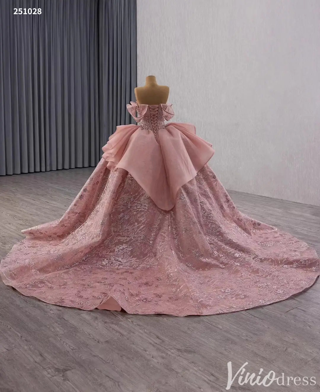 Blush Pink Off Shoulder Quinceañera Dress with Glitter Tulle and Ruffle Overskirt 251028-Quinceanera Dresses 2025 -Viniodress-Pink-Custom Size-