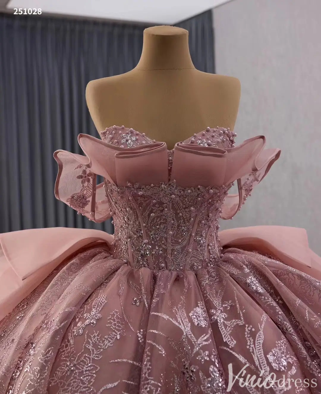 Blush Pink Off Shoulder Quinceañera Dress with Glitter Tulle and Ruffle Overskirt 251028-Quinceanera Dresses 2025 -Viniodress-Pink-Custom Size-