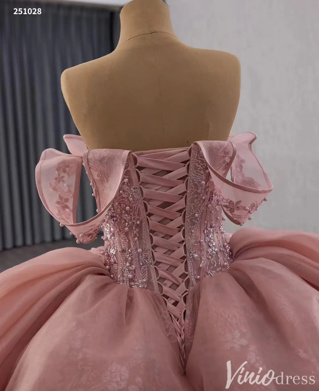 Blush Pink Off Shoulder Quinceañera Dress with Glitter Tulle and Ruffle Overskirt 251028-Quinceanera Dresses 2025 -Viniodress-Pink-Custom Size-