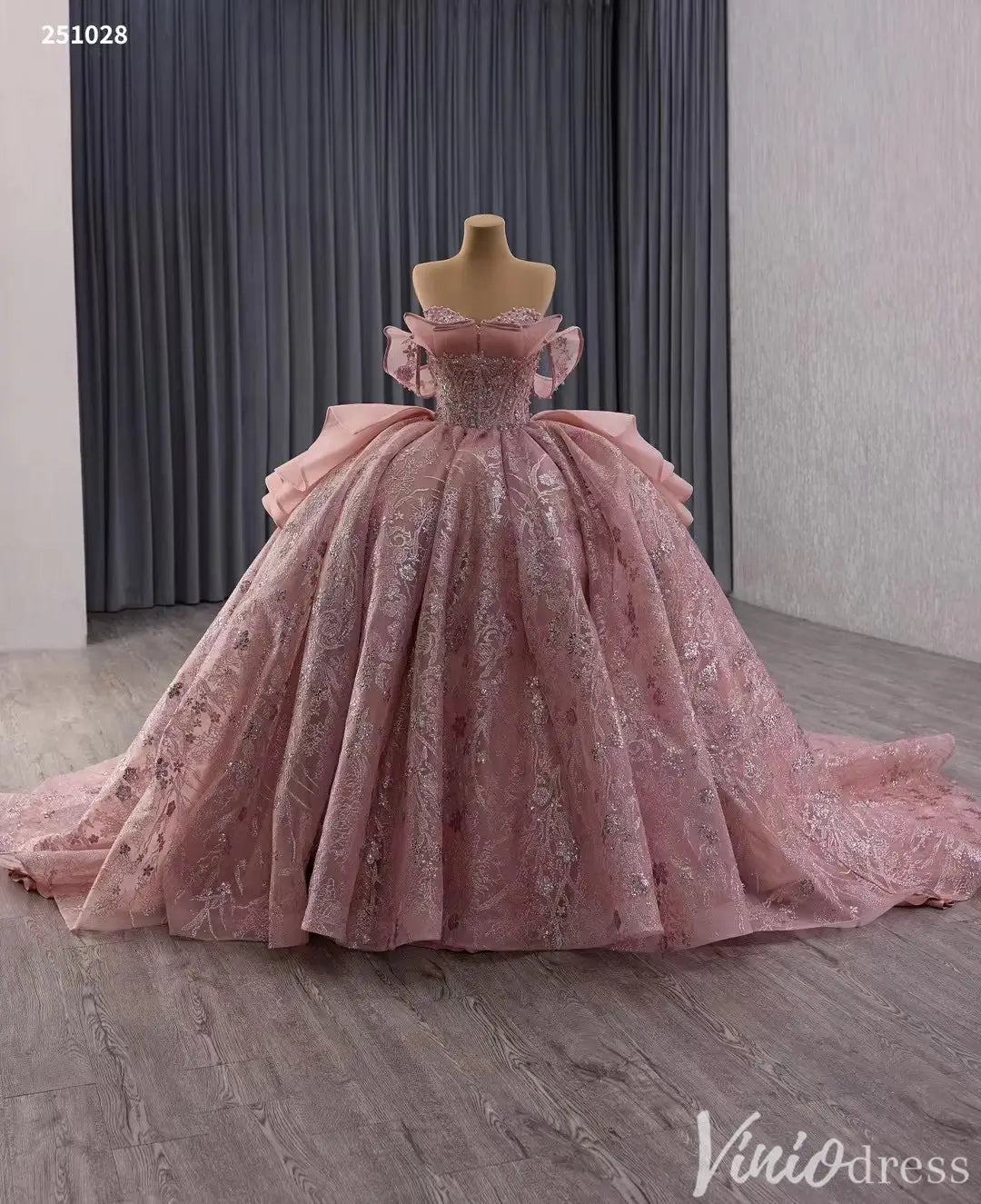 Blush Pink Off Shoulder Quinceañera Dress with Glitter Tulle and Ruffle Overskirt 251028-Quinceanera Dresses 2025 -Viniodress-Pink-Custom Size-