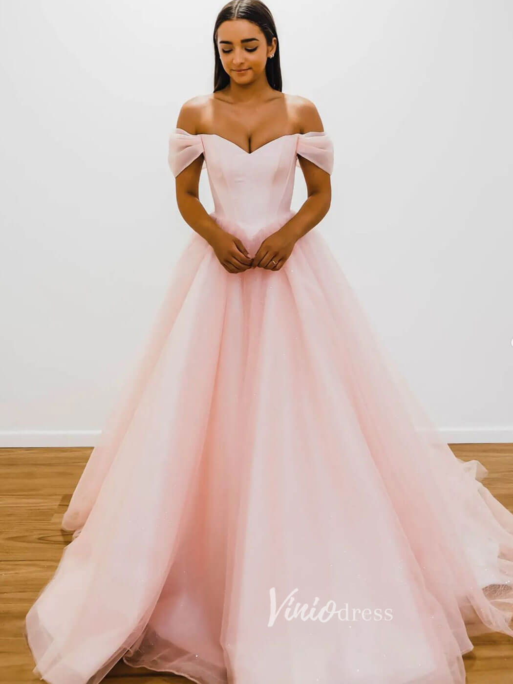 Prom Dress 2025 Blush Pink Off the Shoulder Prom Dresses A-Line Tulle Evening Dress FD3093-unique prom dresses-Blush Pink-Custom Size-Viniodress