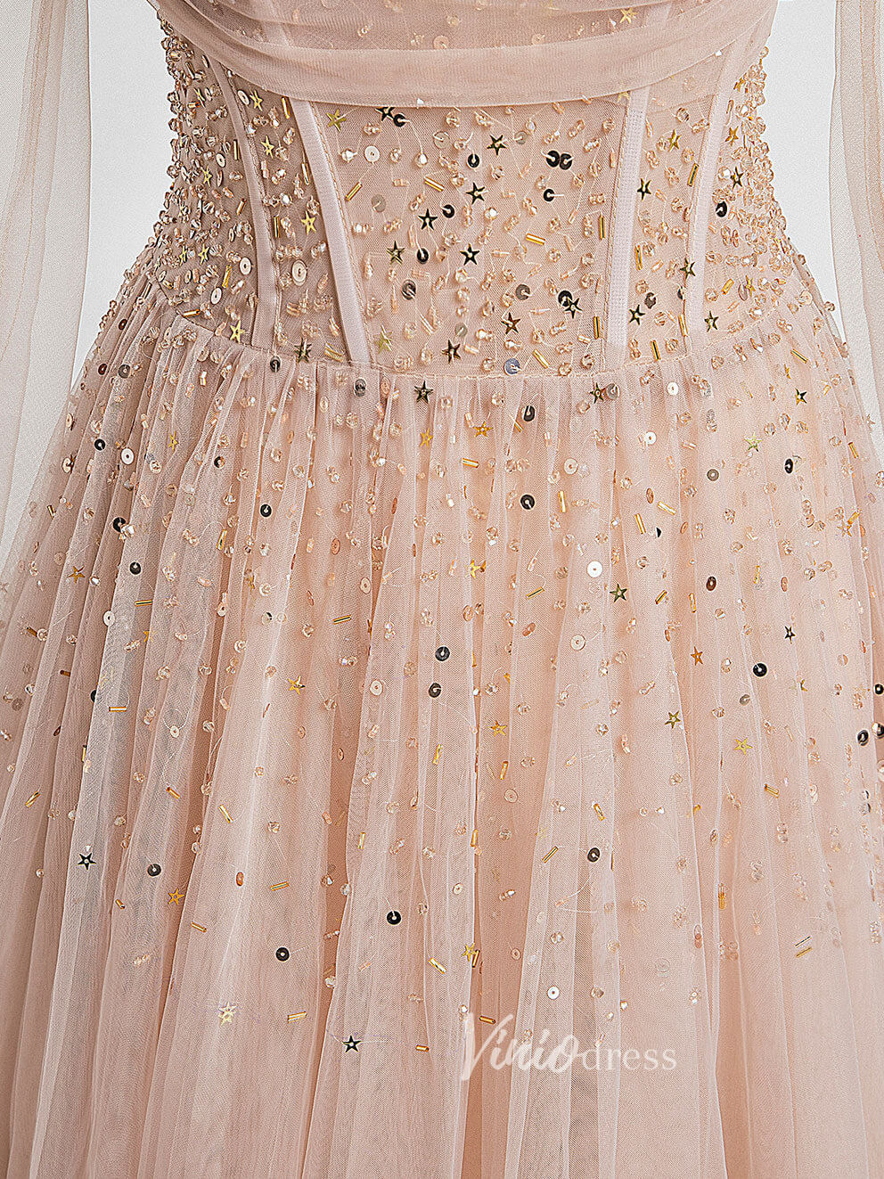 Prom Dress 2025 Blush Pink Off the Shoulder Prom Dresses Sequin Pleated Evening Dress FD3169-unique prom dresses-Blush Pink-Custom Size-Viniodress