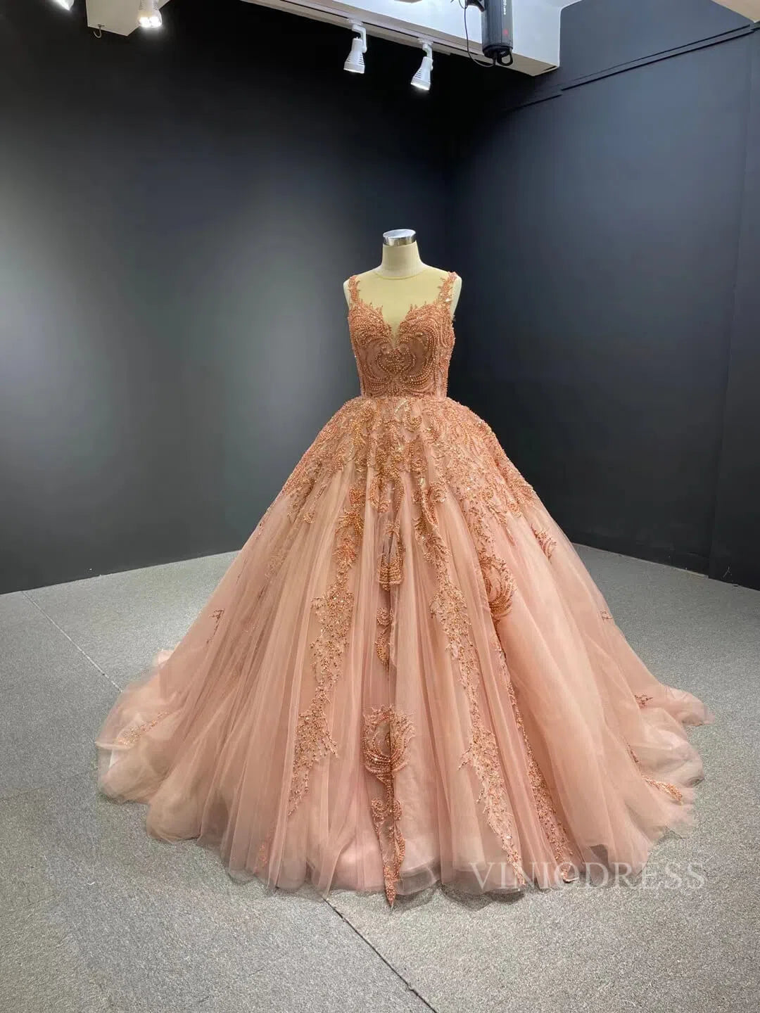 Blush Pink Princess Sweet 16 Ball Gown Beaded Prom Dresses viniodress-Quinceanera Dresses 2025 -Viniodress-Blush Pink-US2-