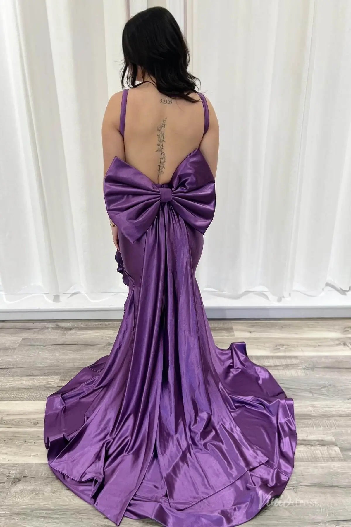 Blush Pink Satin Mermaid Prom Dress with Structured Bodice, Bow Back Drape & Ruffle Slit – SS165-prom dresses 2026-Viniodress-Blush-Custom Size-