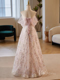 Blush Pink Sequin Lace Prom Dresses 2024 Bow Boidce Off the Shoulder 90033-prom dresses-Viniodress-Viniodress