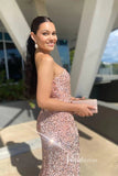 Prom Dress 2025 Blush Pink Sequin Prom Dresses with Slit Mermaid One Shoulder Evening Dress FD3312-unique prom dresses-Blush Pink-Custom Size-Viniodress