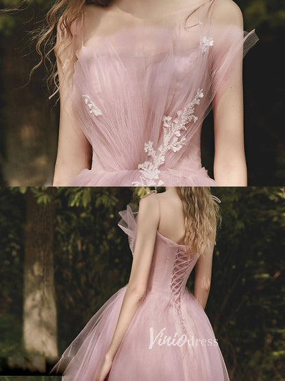 Blush Pink Spaghetti Strap Prom Dresses Tiered Tulle Evening Dress FD3100-prom dresses 2025 -Viniodress-Blush Pink-Custom Size-