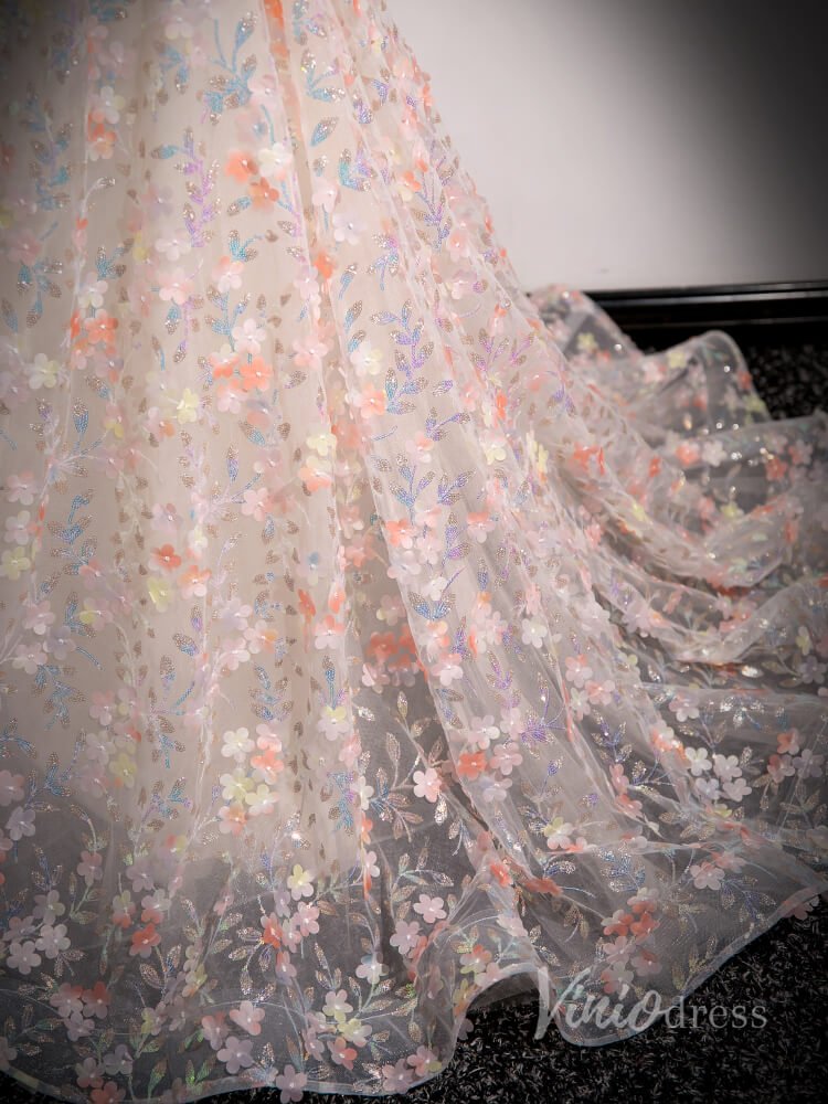 Blush Pink Sparkly Floral Lace Prom Dresses 2024 Off the Shoulder 90021-prom dresses 2025 -Viniodress-Blush Pink-Custom Size-