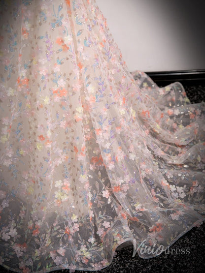 Blush Pink Sparkly Floral Lace Prom Dresses 2024 Off the Shoulder 90021-prom dresses 2025 -Viniodress-Blush Pink-Custom Size-