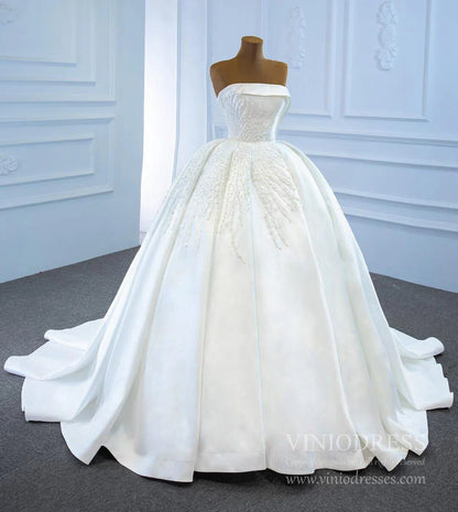 Blush Pink Strapless Quince Dresses Pearl Satin Wedding Gown 67214-wedding dresses 2025 -Viniodress-Ivory-Custom Size-