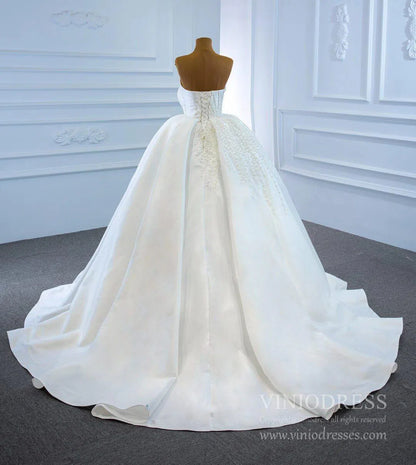 Blush Pink Strapless Quince Dresses Pearl Satin Wedding Gown 67214-wedding dresses 2025 -Viniodress-Ivory-Custom Size-