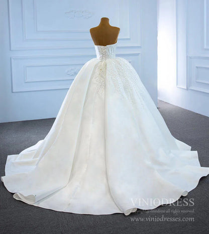 Blush Pink Strapless Quince Dresses Pearl Satin Wedding Gown 67214-wedding dresses 2025 -Viniodress-Ivory-Custom Size-