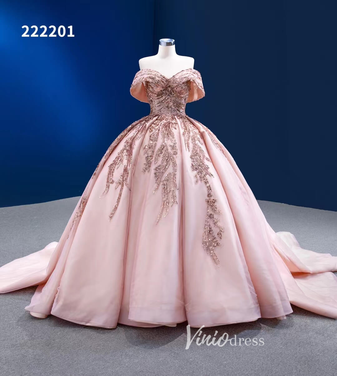 Blush Pink Sweet 16 Dress Off Shoulder Cinderella Ball Gown Wedding Dresses 222201-Quinceanera Dresses 2025 -Viniodress-Pink-Custom Size-