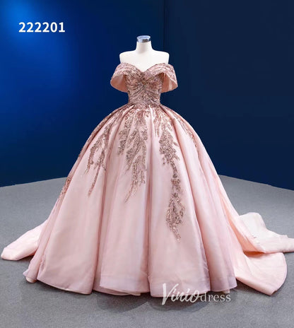 Blush Pink Sweet 16 Dress Off Shoulder Cinderella Ball Gown Wedding Dresses 222201-Quinceanera Dresses 2025 -Viniodress-Pink-Custom Size-