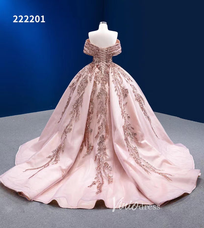 Blush Pink Sweet 16 Dress Off Shoulder Cinderella Ball Gown Wedding Dresses 222201-Quinceanera Dresses 2025 -Viniodress-Pink-Custom Size-