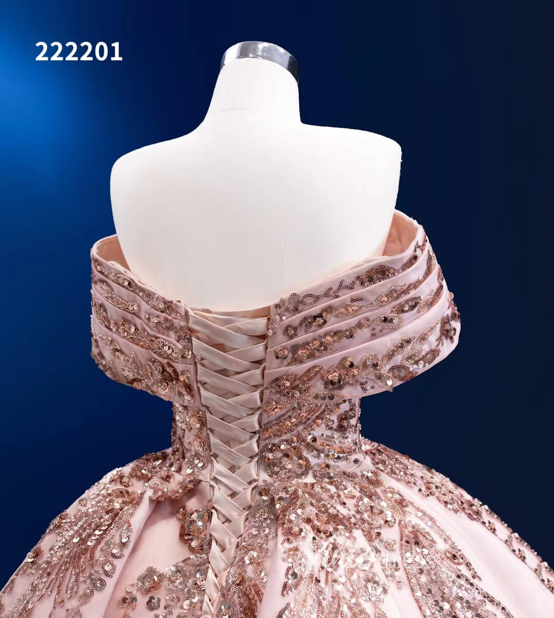 Blush Pink Sweet 16 Dress Off Shoulder Cinderella Ball Gown Wedding Dresses 222201-Quinceanera Dresses 2025 -Viniodress-Pink-Custom Size-