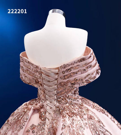 Blush Pink Sweet 16 Dress Off Shoulder Cinderella Ball Gown Wedding Dresses 222201-Quinceanera Dresses 2025 -Viniodress-Pink-Custom Size-