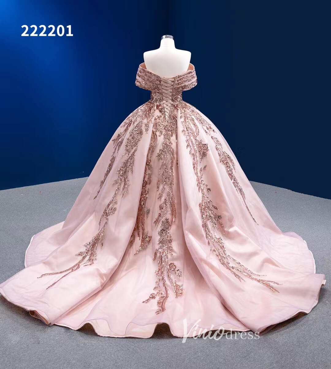 Blush Pink Sweet 16 Dress Off Shoulder Cinderella Ball Gown Wedding Dresses 222201-Quinceanera Dresses 2025 -Viniodress-Pink-Custom Size-
