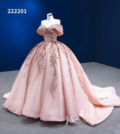 Blush Pink Sweet 16 Dress Off Shoulder Cinderella Ball Gown Wedding Dresses 222201-Quinceanera Dresses 2025 -Viniodress-Pink-Custom Size-