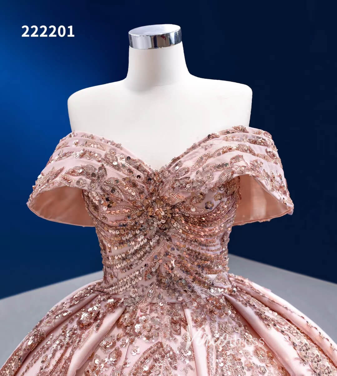 Blush Pink Sweet 16 Dress Off Shoulder Cinderella Ball Gown Wedding Dresses 222201-Quinceanera Dresses 2025 -Viniodress-Pink-Custom Size-