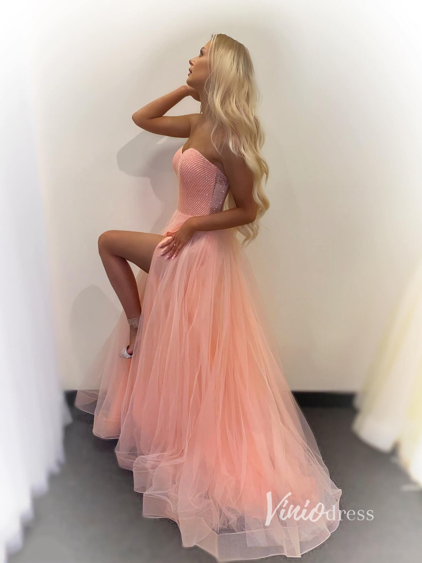 Prom Dress 2025 Blush Pink Sweetheart Neck Prom Dresses With Pockets Strapless Evening Dress FD2945-unique prom dresses-Blush Pink-Custom Size-Viniodress