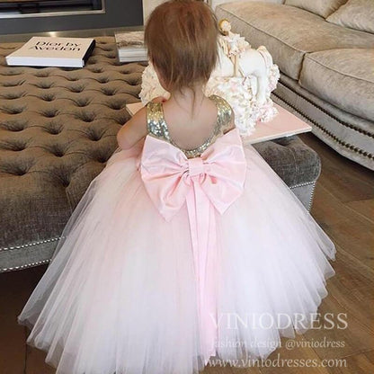Blush Pink Tulle Gold Sequin Flower Girl Dresses GL1051-flower girl dresses 2025 -Viniodress-As Picture-Custom Size-