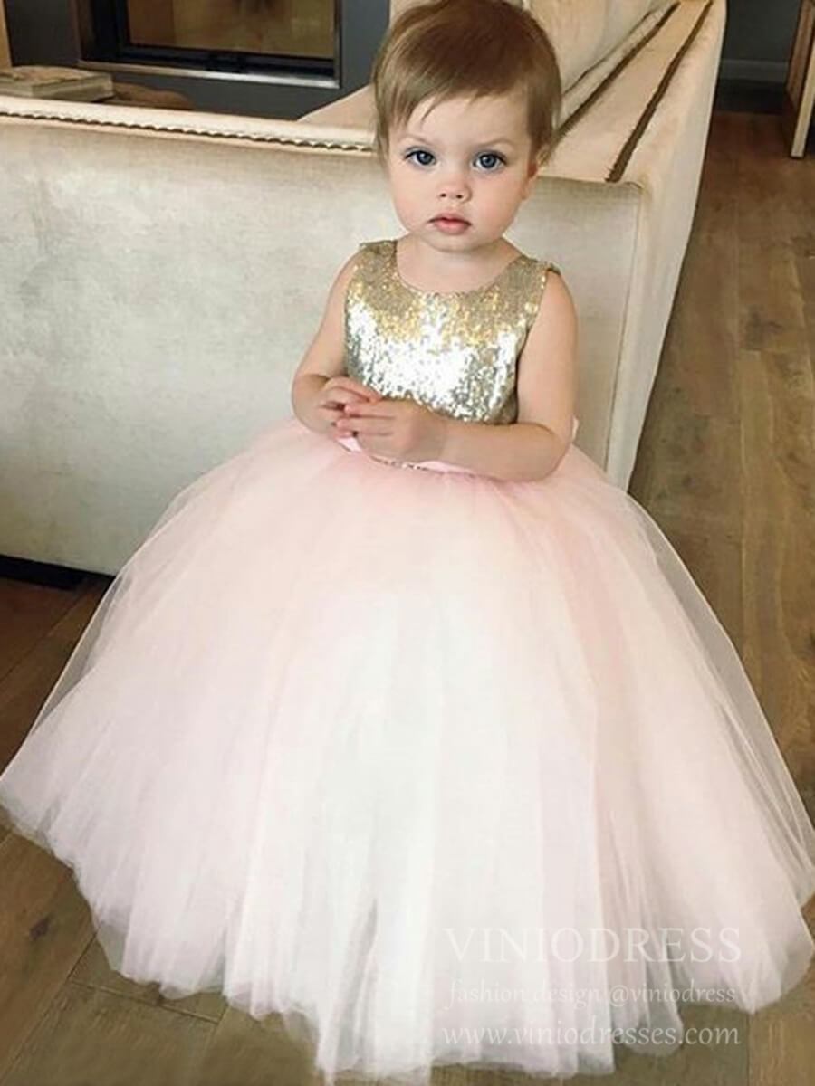 Blush Pink Tulle Gold Sequin Flower Girl Dresses GL1051-flower girl dresses 2025 -Viniodress-As Picture-Custom Size-