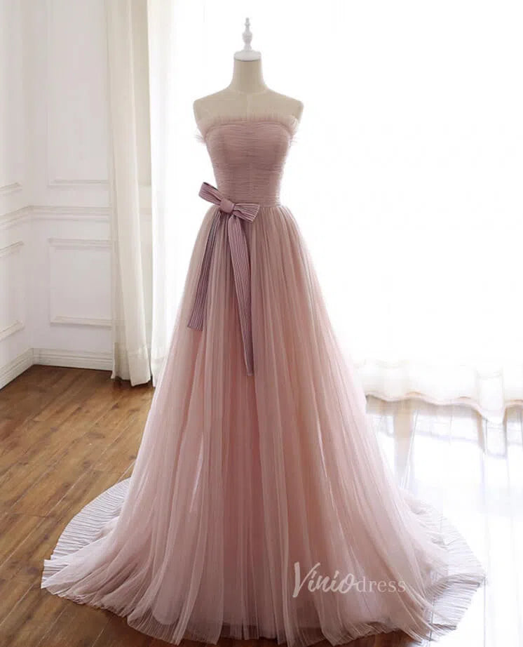 Blush Pink Tulle Prom Dresses Formal Evening Dress FD1663-prom dresses 2025 -Viniodress-Pink-Custom Size-