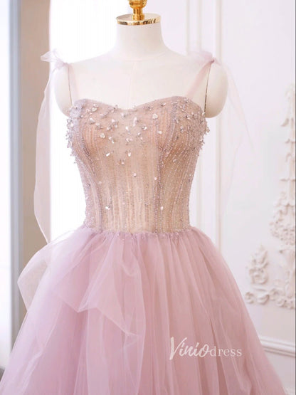 Blush Pink Tulle Prom Dresses Spaghetti Strap Evening Dress FD3220-prom dresses 2025 -Viniodress-Blush Pink-Custom Size-